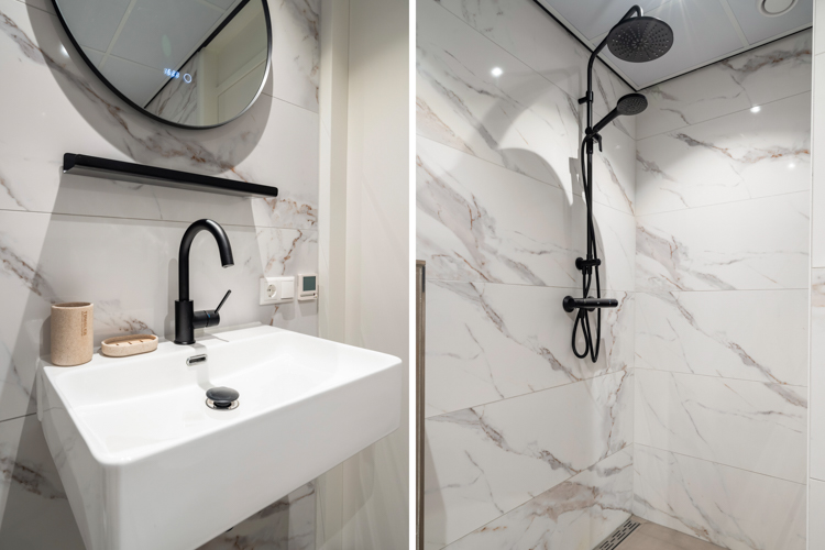 Badkamer 2 Boszicht 17 met regendouche en was-droogcombinatie details